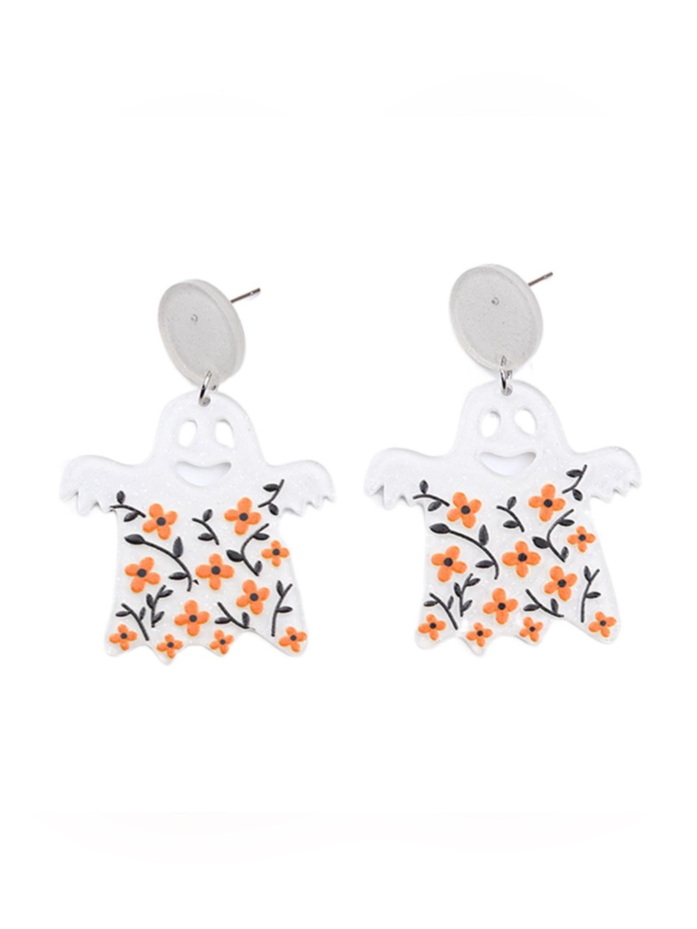Ghostly Garden Flower Drop Earrings - Cute Orange Floral Design